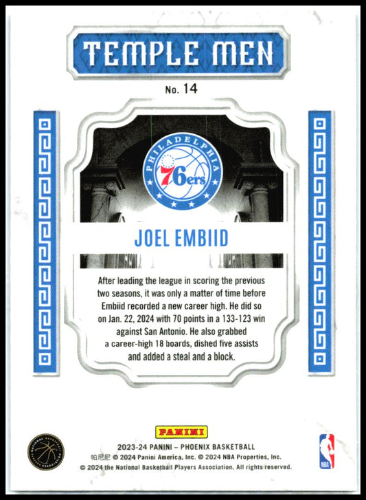 2023-24 Panini Phoenix Temple Men Phoenix Blue Ice #14 Joel Embiid 76ers