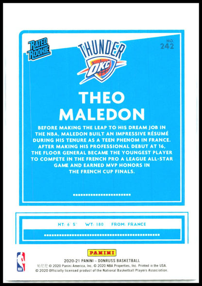 2020-21 Donruss #242 Theo Maledon Rookie Oklahoma City Thunder