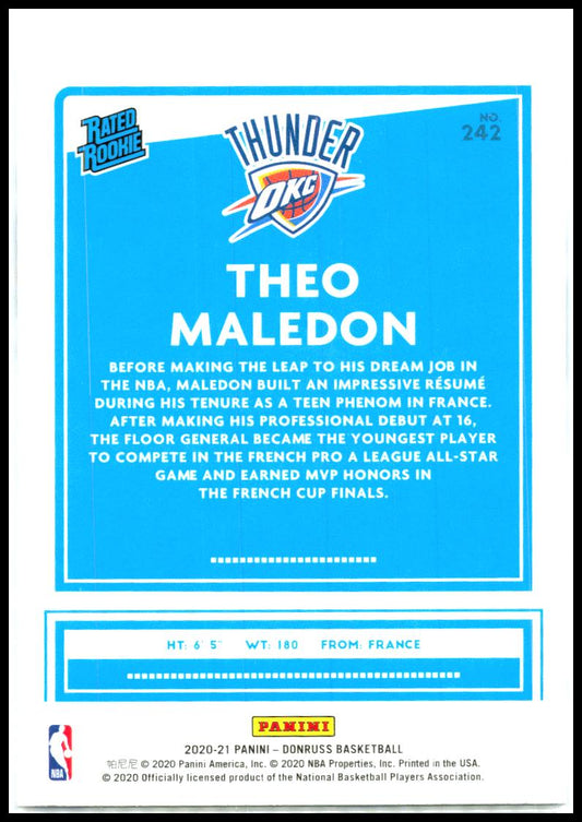 2020-21 Donruss #242 Theo Maledon Rookie Oklahoma City Thunder
