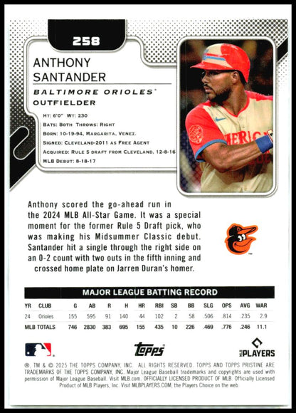 2025 Topps Pristine #258 Anthony Santander Baltimore Orioles