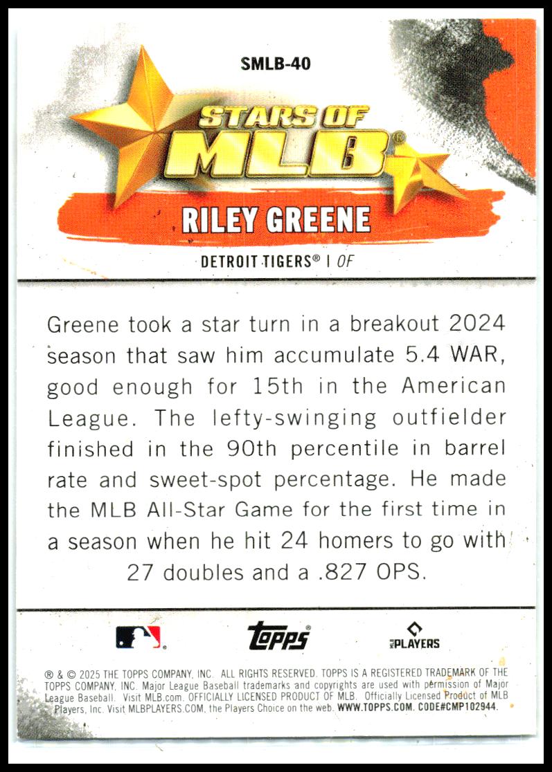 2025 Topps Stars of MLB #SMLB-40 Riley Greene Detroit Tigers