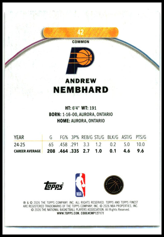 2025-26 Finest Oil Spill Refractor #42 Andrew Nembhard Indiana Pacers
