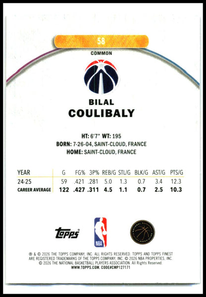 2025-26 Finest Oil Spill Refractor #58 Bilal Coulibaly Washington Wizards