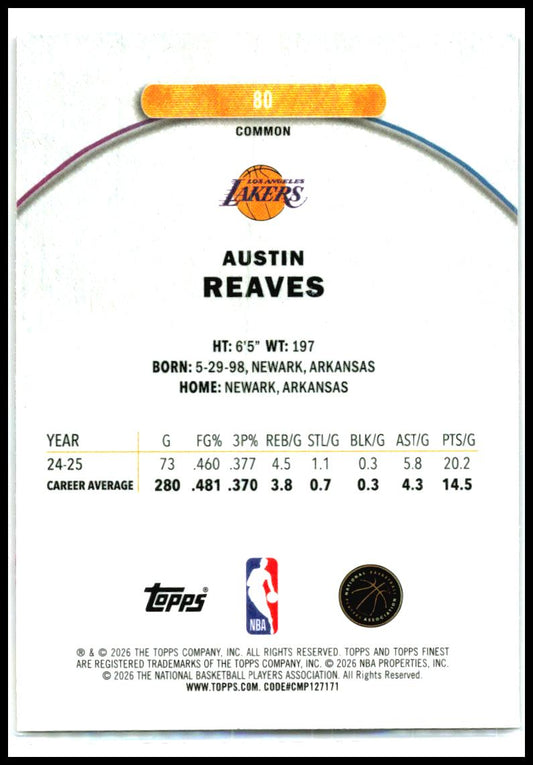 2025-26 Finest Oil Spill Refractor #80 Austin Reaves Los Angeles Lakers
