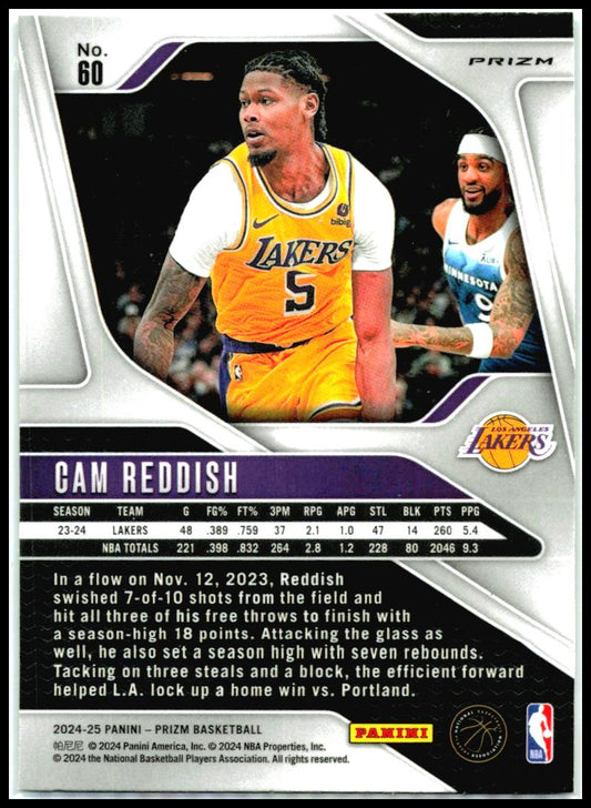 2024-25 Panini Prizm Prizms Green #60 Cam Reddish Los Angeles Lakers
