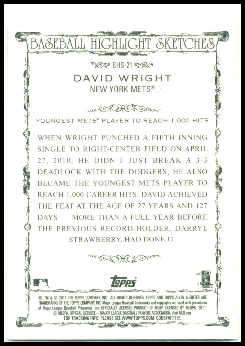 2011 Topps Allen & Ginter Baseball Highlight Sketches #BHS-21 David Wright Mets