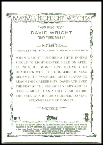 2011 Topps Allen & Ginter Baseball Highlight Sketches #BHS-21 David Wright Mets