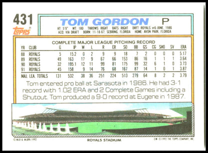 1992 Topps Micro #431 Tom Gordon Kansas City Royals