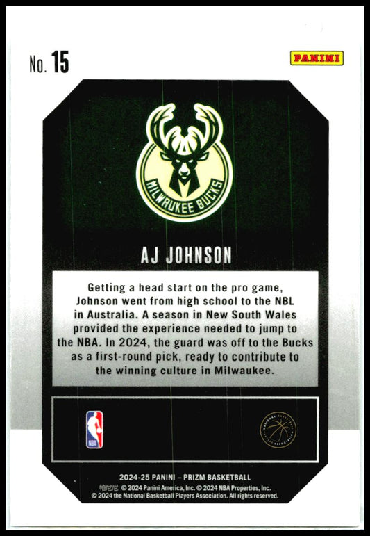 2024-25 Panini Prizm Emergent #15 AJ Johnson Milwaukee Bucks