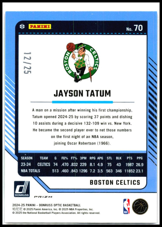 2024-25 Donruss Optic Pink #70 Jayson Tatum #/25 Boston Celtics