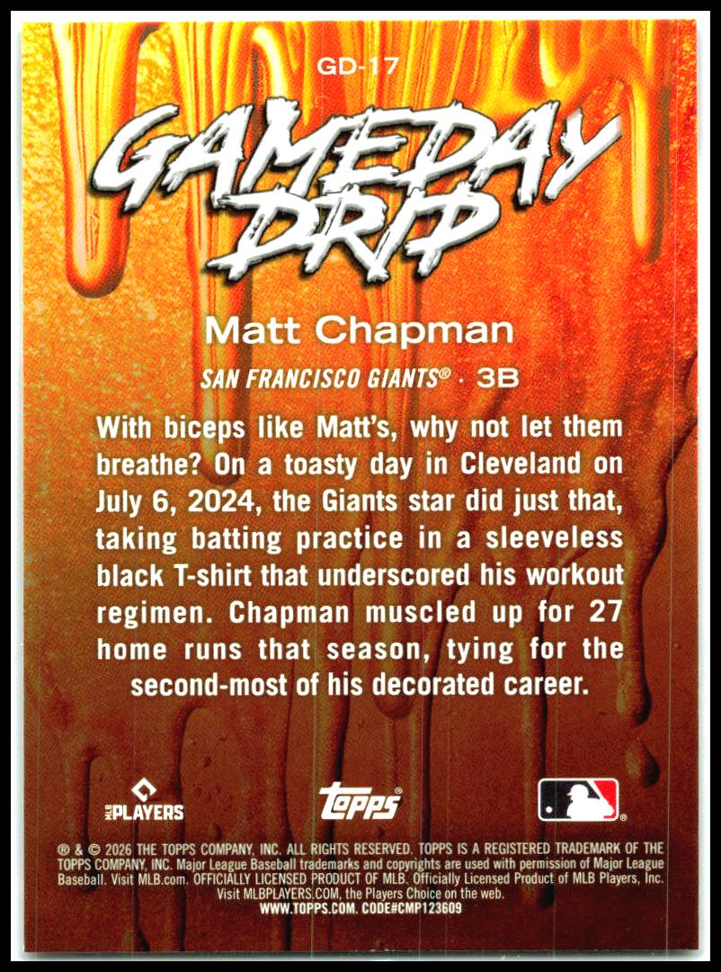 2026 Topps Celebrations Gameday Drip #GD-17 Matt Chapman San Francisco Giants