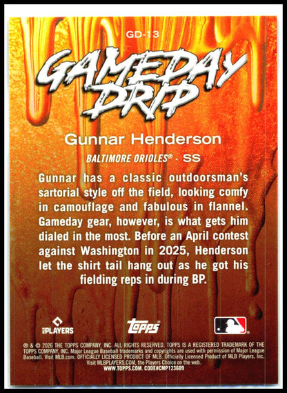 2026 Topps Celebrations Gameday Drip #GD-13 Gunnar Henderson Baltimore Orioles