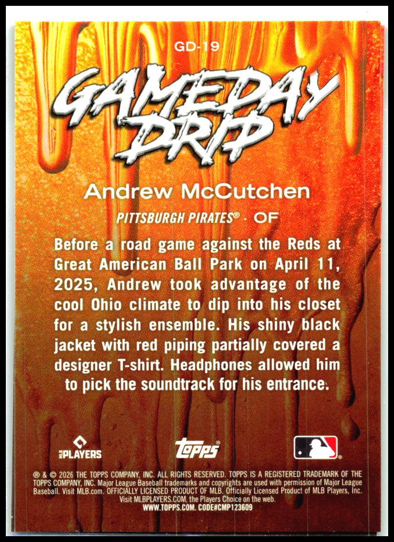 2026 Topps Celebrations Gameday Drip #GD-19 Andrew McCutchen Pittsburgh Pirates