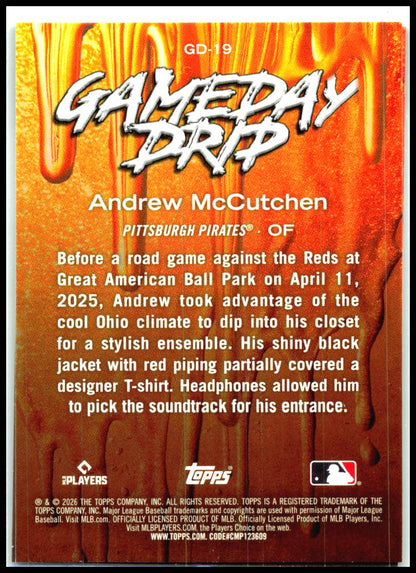 2026 Topps Celebrations Gameday Drip #GD-19 Andrew McCutchen Pittsburgh Pirates