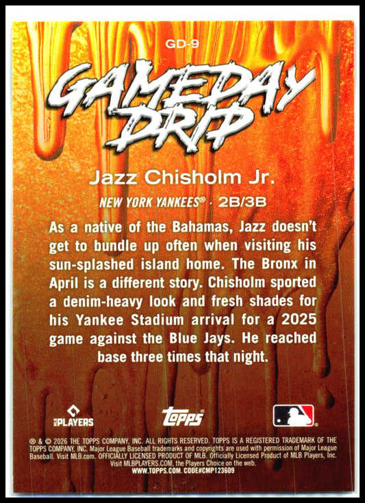 2026 Topps Gameday Drip #GD-9 Jazz Chisholm Jr. New York Yankees