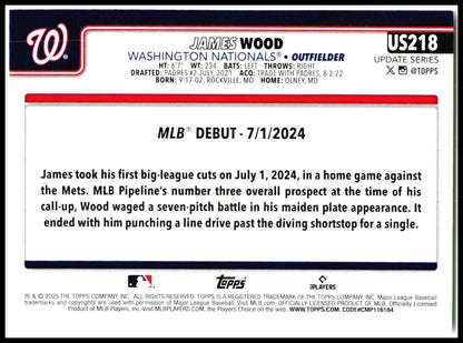 2025 Topps Update #US218 James Wood Washington Nationals