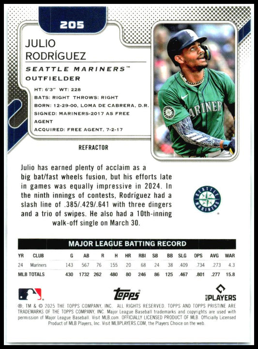 2025 Topps Pristine #205 Julio Rodríguez Seattle Mariners