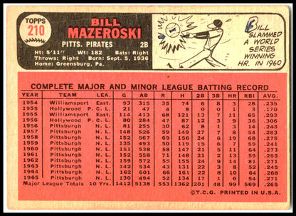 1966 Topps #210 Bill Mazeroski Pittsburgh Pirates