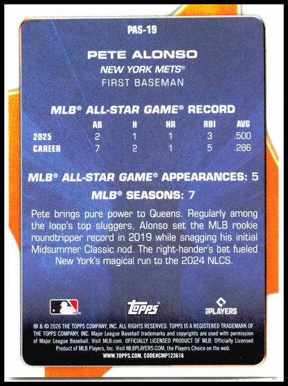 2026 Topps Celebration Perennial All Stars #PAS-19 Pete Alonso New York Mets
