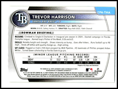2025 Bowman Chrome Prospect Auto Yellow /75 #CPA-THA Trevor Harrison Auto Tampa