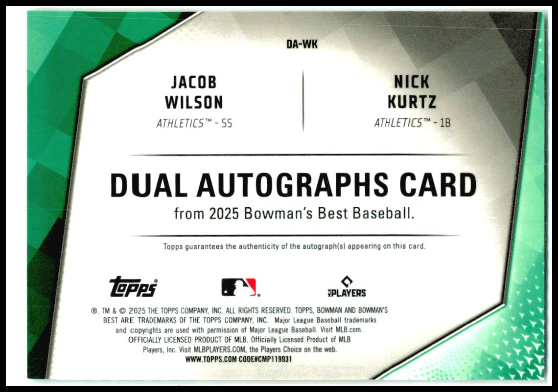 2025 Bowman's Best Dual Auto Gold /50 #DA-WK Wilson / Kurtz Auto Athletics