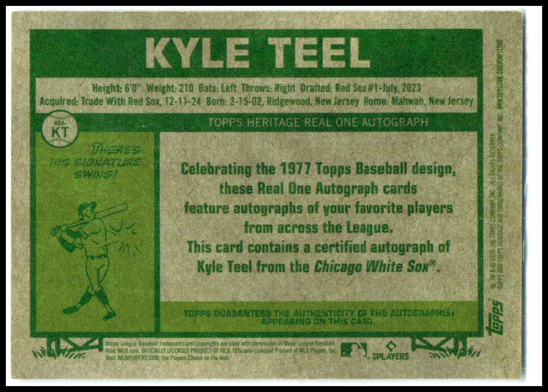 2026 Topps Heritage Real One Autographs #ROA-KT Kyle Teel Auto Chicago White Sox