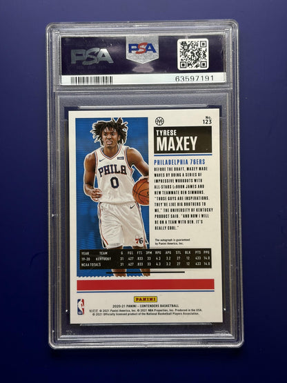 2020-21 Panini Contenders Rookie Ticket Auto #/99 Tyrese Maxey #123 PSA 9 Mint