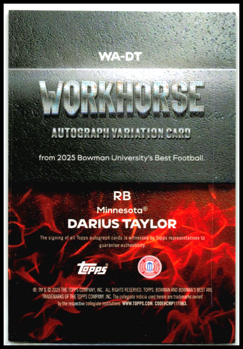 2025 Bowman University Best Workhorse Auto #WA-DT Darius Taylor Auto Minnesota