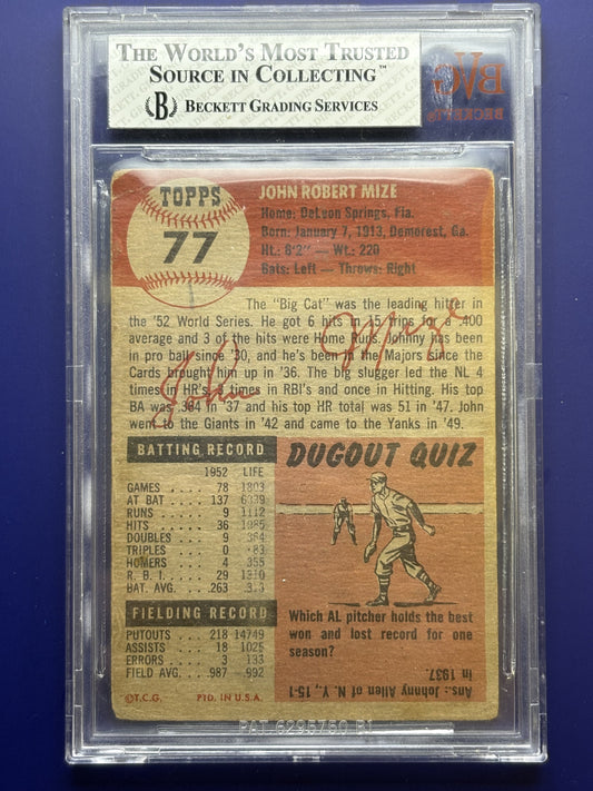 1953 Topps #77 Johnny Mize New York Yankees