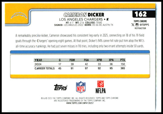 2025 Topps Chrome refractor #162 Cameron Dicker