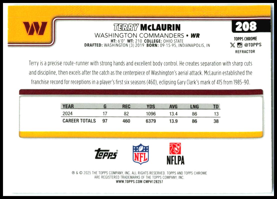 2025 Topps Chrome Refractor #208 Terry McLaurin