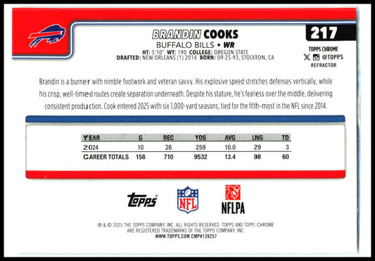 2025 Topps Chrome Refractor #217 Brandin Cooks