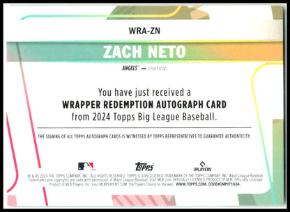 2024 Topps Big League Auto Orange /25 #WRA-ZN Zach Neto Angles
