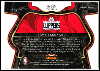 2022-23 Panini Select Teal White Pink Prizms #265 Kawhi Leonard Clippers