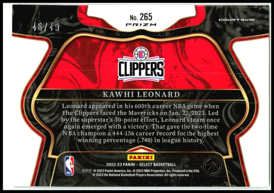 2022-23 Panini Select Teal White Pink Prizms #265 Kawhi Leonard Clippers