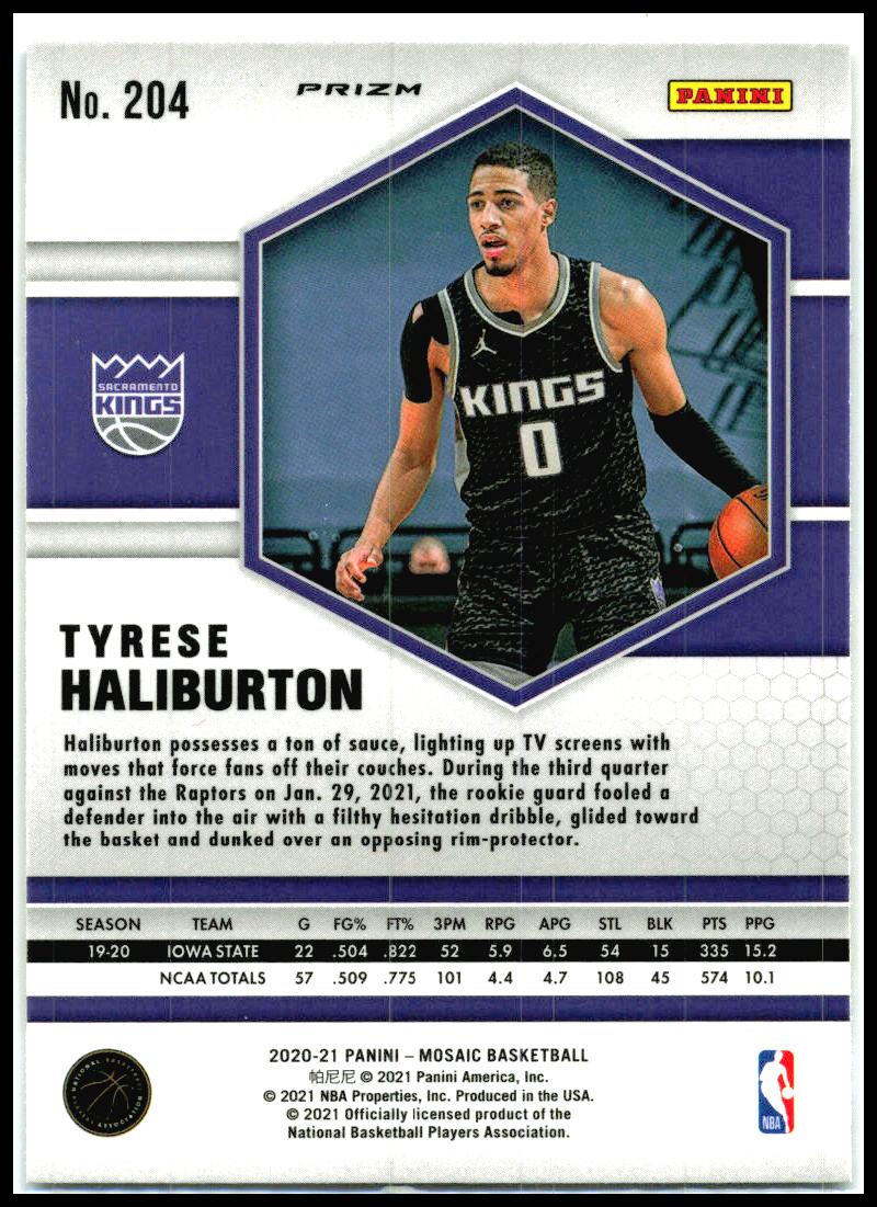 2020-21 Panini Mosaic Mosaic Gold Wave #204 Tyrese Haliburton Rookie Kings
