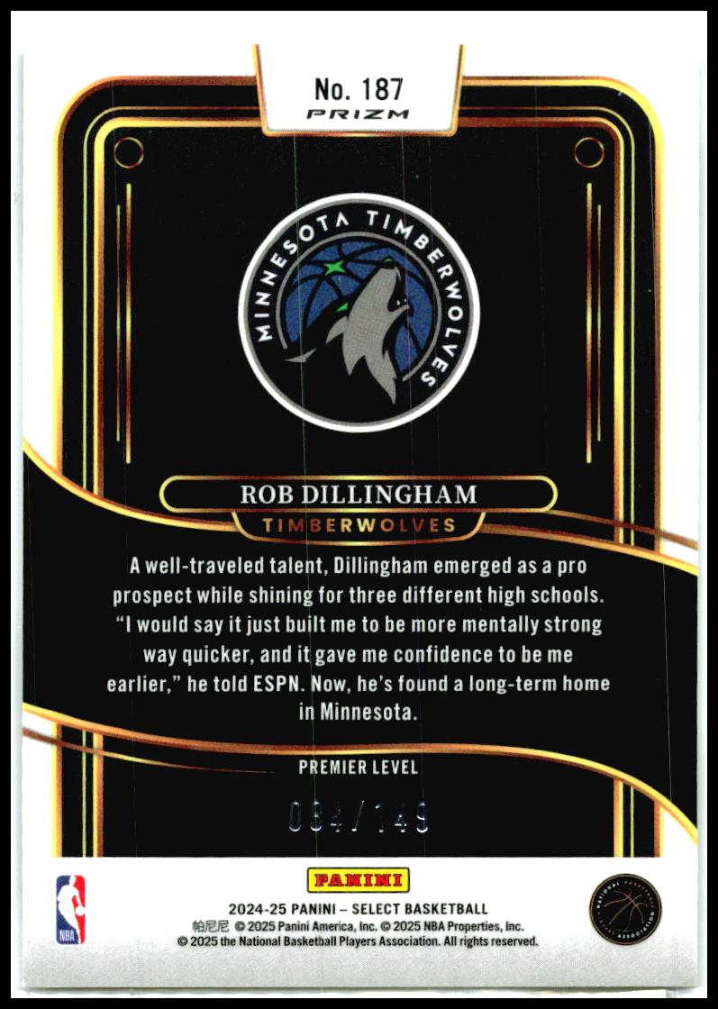 2024-25 Panini Select White Prizm #187 Rob Dillingham Rookie Minnesota