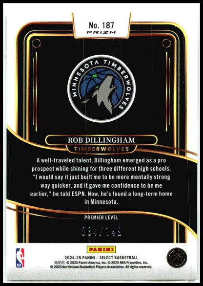 2024-25 Panini Select White Prizm #187 Rob Dillingham Rookie Minnesota