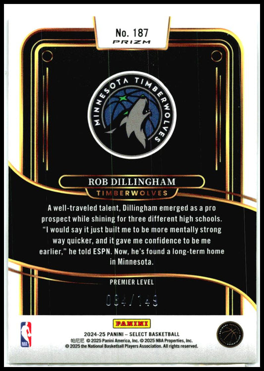 2024-25 Panini Select White Prizm #187 Rob Dillingham Rookie Minnesota