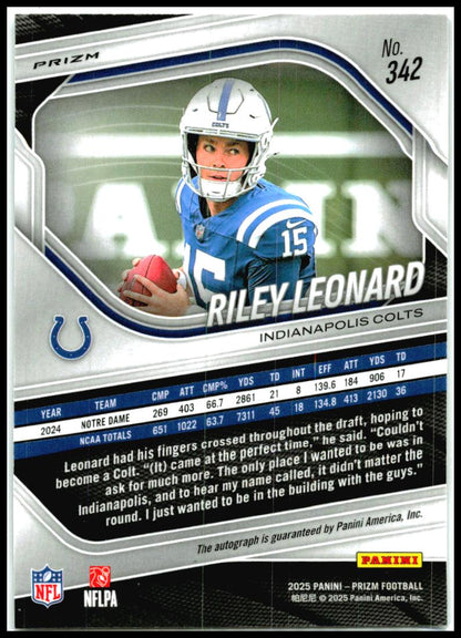 2025 Panini Prizm Prizm Autographs Silver #342 Riley Leonard Auto Colts