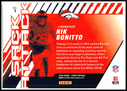2025 Score Sack Attack #1 Nik Bonitto Denver Broncos