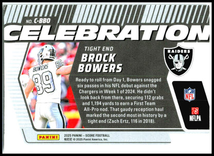 2025 Score Celebration #C-BBO Brock Bowers Las Vegas Raiders