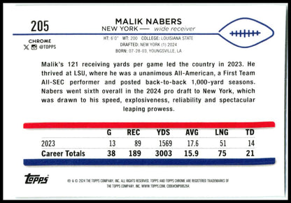 2024 Topps Chrome Sepia Refractor #205 Malik Nabers Rookie New York Giants