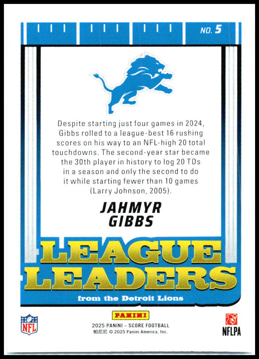 2025 Score League Leaders #5 Jahmyr Gibbs Detroit Lions
