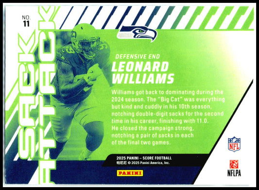 2025 Score Sack Attack #11 Leonard Williams Seattle Seahawks