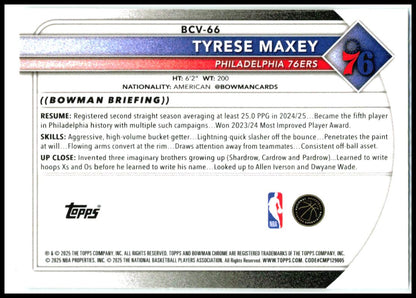 2025-26 Bowman Chrome #BCV-66 Tyrese Maxey Philadelphia 76ers