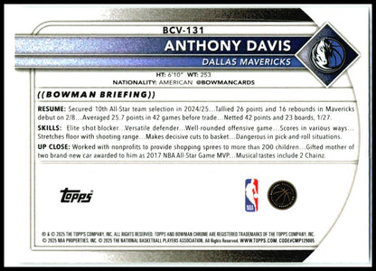 2025-26 Bowman Chrome #BCV-131 Anthony Davis Dallas Mavericks