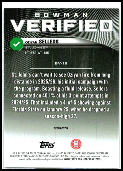 2025-26 Bowman Bowman Verified Refractor #BV-19 Oziyah Sellers St. John's