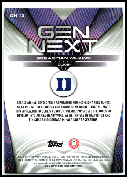 2025-26 Bowman Gen Next #GN-13 Sebastian Wilkins Duke Blue Devils