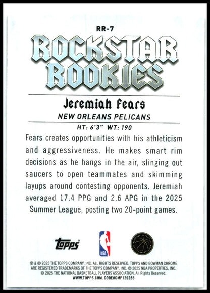 2025-26 Bowman Rockstar Rookies #RR-7 Jeremiah Fears New Orleans Pelicans